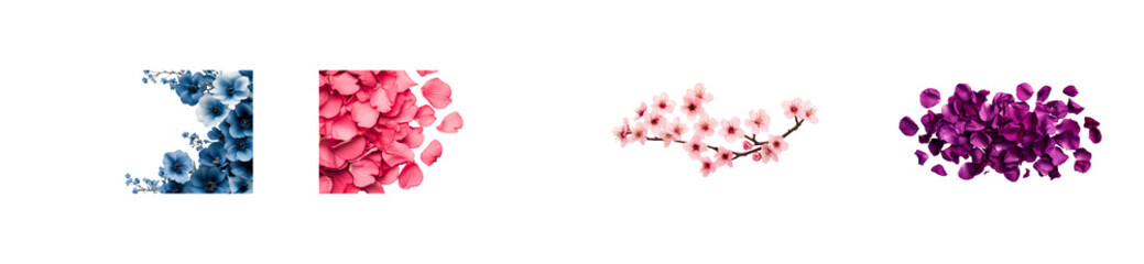 Flower assortment for decorative design, cut out transparent