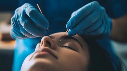 Traditional Chinese medicine practitioner performing acupuncture on a patient.
