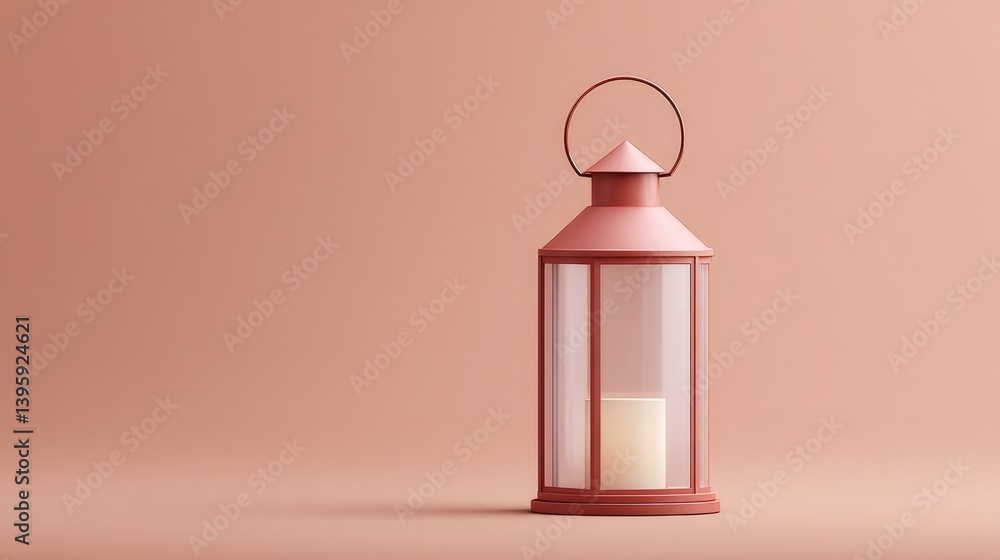 Poster minimalistic image of single decorative lantern against smooth solid color background for eid al-adh