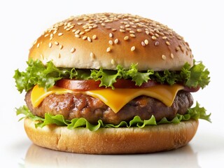 Juicy Hamburger on White, Low-Light Food Photography Stock Image