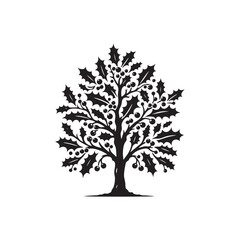 Obraz premium Holly Tree Art - Minimalist holly tree Silhouette - Holly Tree Vector - Tree Illustration.