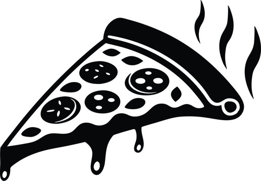recommend clip art: Hot pepperoni and mushroom pizza slice silhouette black vector illustration