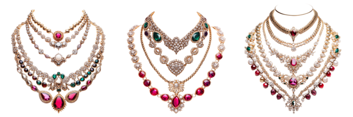 Set of Close-up shot of a premium quality American Diamond double-layer necklace set on transparent png background. Ai generated