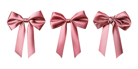 Pack Satin Bow Set in Different Poses Against Transparent Background for Gift Wrapping, Fashion Accessories, or Holiday Design
