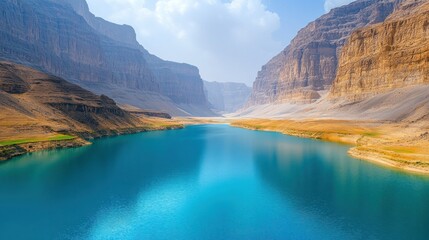 Serene alpine lake nestled in a dramatic canyon