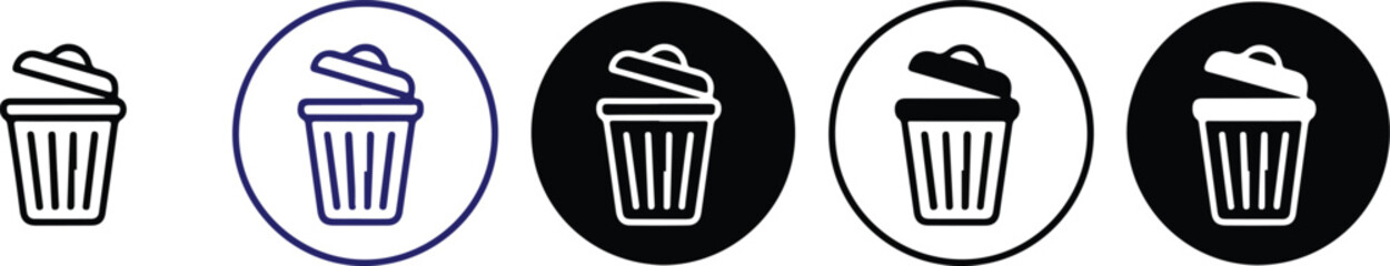  Set of Trash Can Icons in Different Color Variations with Open Lid