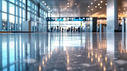 Airport Terminal Interior: Polished Floor Reflections