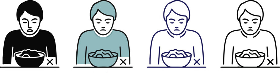  Person Eating Noodles with Different Expressions in 4 Vector Styles
