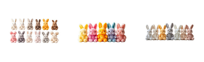Obraz premium Adorable plush bunnies in pastel colors, isolated, cut out transparent