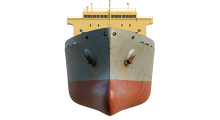 Isolated Front View of Cargo Ship