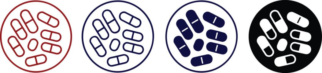  Pills in Circular Designs with 4 Color Variations