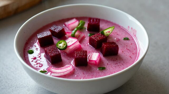 Onion Beetroot Raita: An Indian Salad Made with Yogurt and Fresh Vegetables Including Onion, Beetroot, and Green Chili