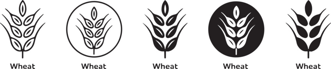  Vector illustration of a wheat plant icon in various color schemes, symbolizing agriculture, harvest, and farming in modern digital design