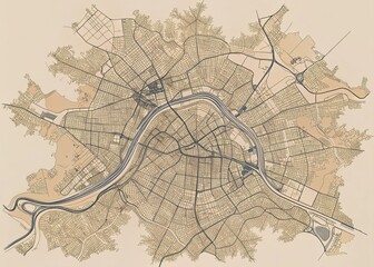 Obraz premium Kazan Russia Topographic Map - Beige Background with Black Contour Lines - Left-Aligned Copy Space