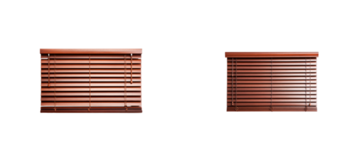 Pair of wooden blinds, open and closed, isolated on black background, cut out transparent