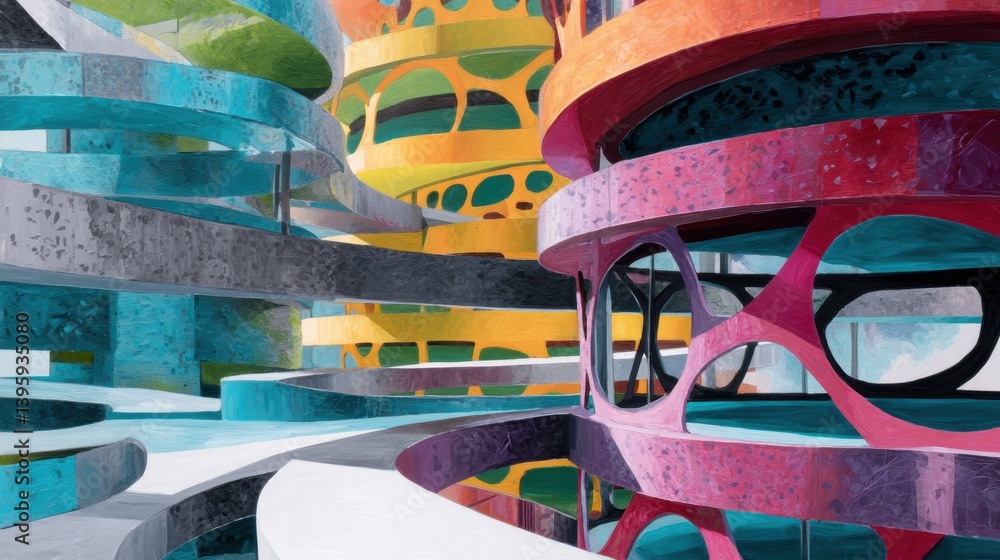 Aufkleber postmodern architecture, postmodern structures float and intersect in abstract voids, mixing bold gl