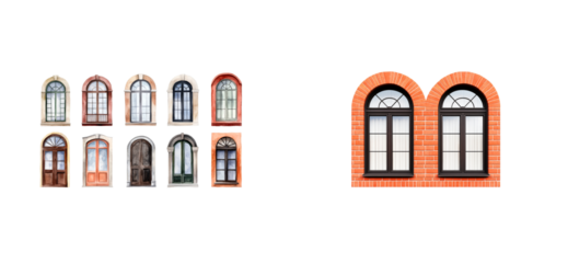 Diverse arches windows collection on black , cut out transparent