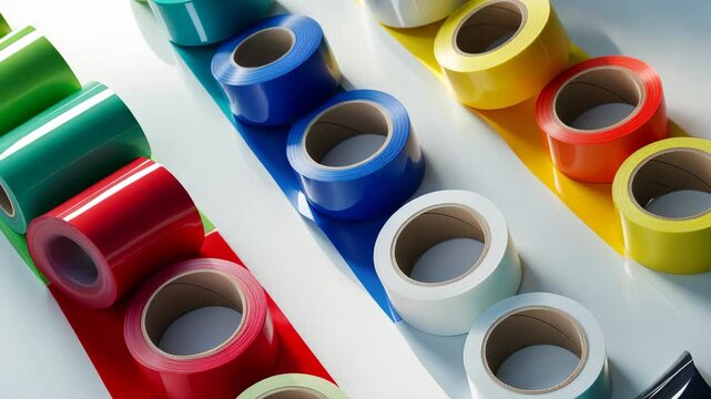 Vinyl Tape Roll in Multi-colored Self-Adhesive Design on White Background