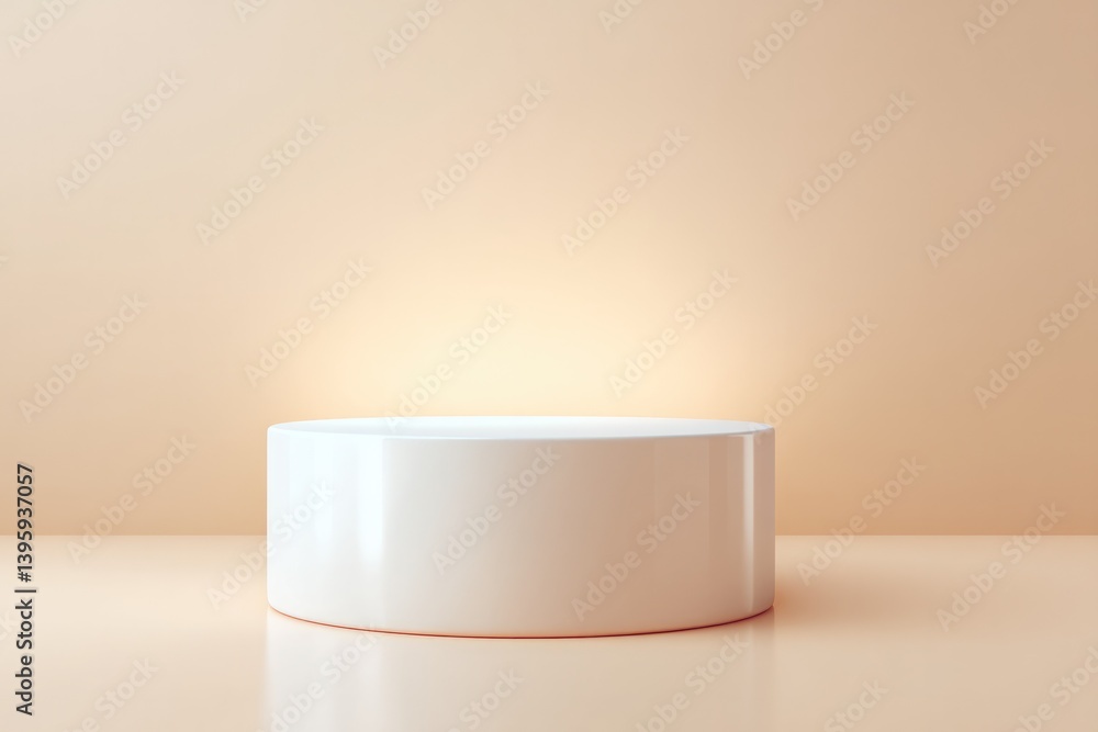 Poster round empty podium in minimalistic 3d environment softly illuminated with neutral tones