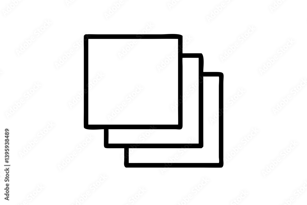 Poster three overlapping squares forming a layered abstract design with bold black lines on a white backgro