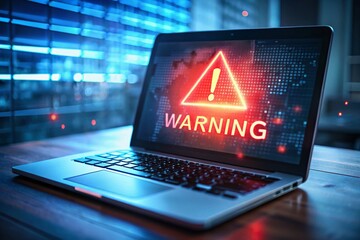 Laptop Screen Warning Alert: Cyber Attack, Virus, Malware, Spyware, System Hacked