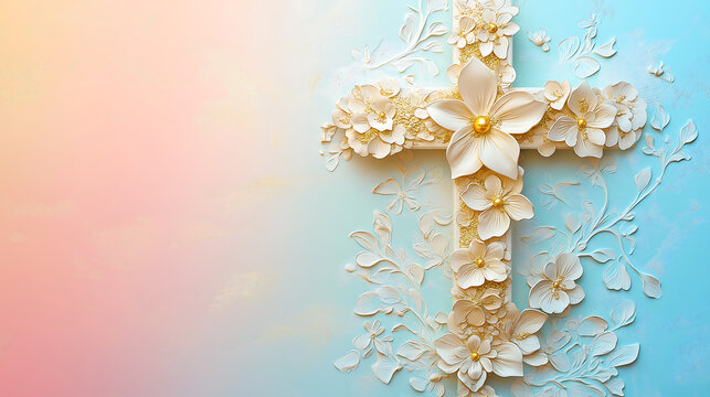 Floral cross religious easter background christianity faith hope love peace jesus christ god spiritual art design