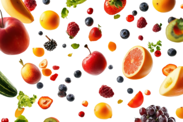 PNG Fruit and vegetable elements flying in the air fruits produce ingredients.