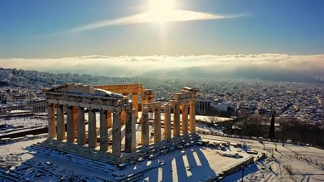 Snowy Temple of Hephaestus, Athens: A Winter Wonderland