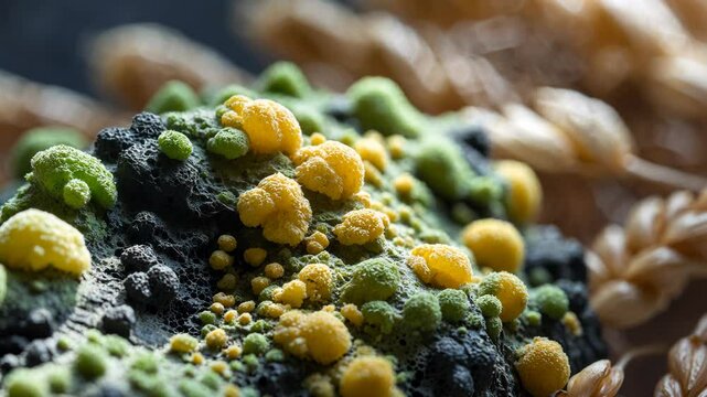 Close-up of mold on wheat kernels.
