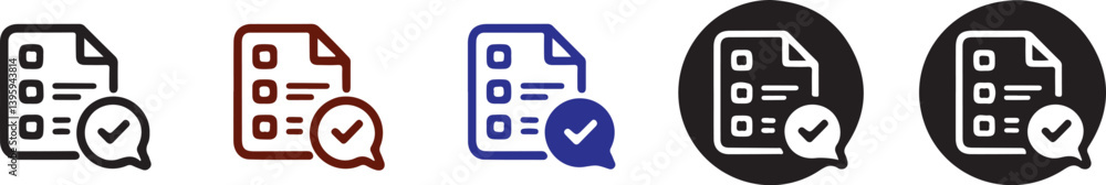 Poster minimalist document approval icons with checklist symbol in flat and circular background styles for 