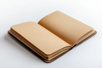 Open notebook with blank pages isolated on white background