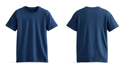 Navy-blue short-sleeved T-shirt with crew neck, front and back views on pure white background