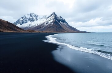 Black sand beach in Iceland. Natural phenomenon.