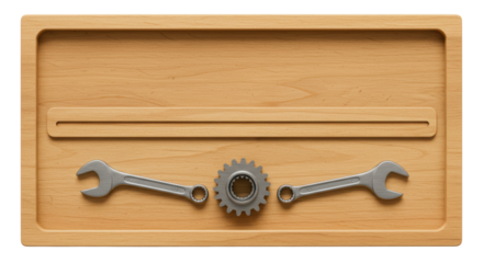 Isolated Wooden Tool Box with Wrenches