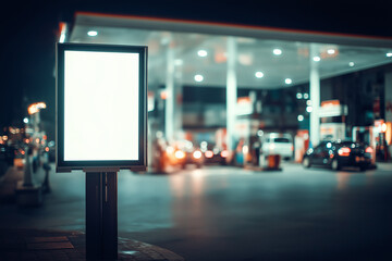 Blank Digital Billboard Gas Station Night