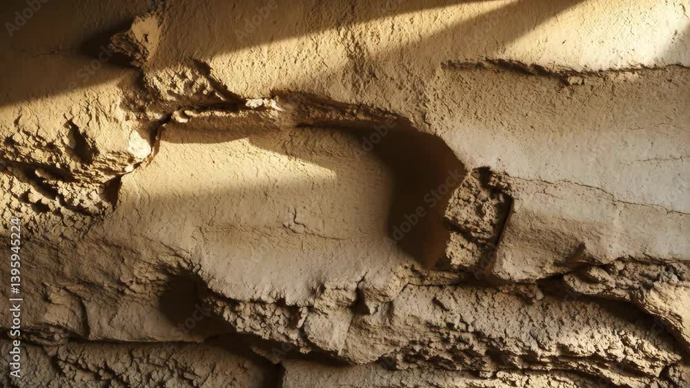 Poster soil wall texture in house structure: mud background with focused selection and soft videography