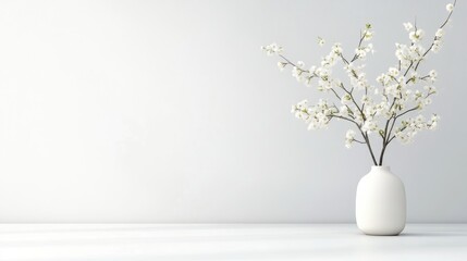 Simple elegance in a minimalist setting.  Delicate blossoms in a simple vase against a clean backdrop