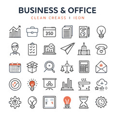 Flat Vector Business and Office Icons Collection | Corporate, Teamwork, Office Supplies, Documents, Meeting, Briefcase, Strategy, Startup, HR, Planning, Minimal Line Icons