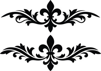 Double Fleur-de-Lis Decorative Border, Elegant Vintage Vector Ornament Design