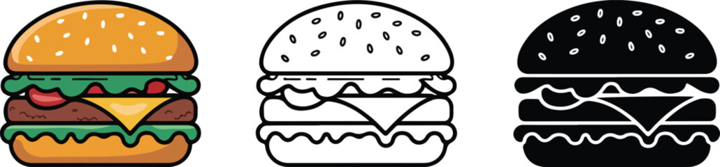  Creative Burger Icon Collection Featuring Color and Black-and-White Designs