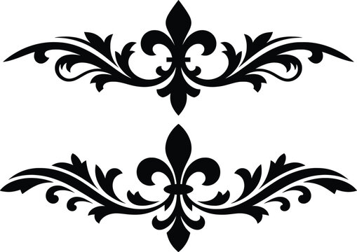 Double Fleur-de-Lis Decorative Border, Elegant Vintage Vector Ornament Design