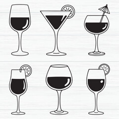drink-glass-icons-set-cocktail-martini-wine-tropical-illustration vector art silhouette