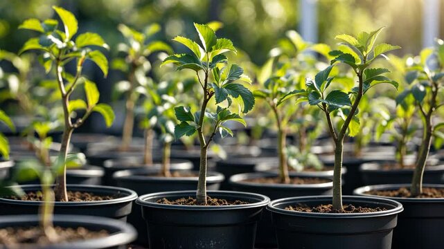 Potted small apple trees for nurseries