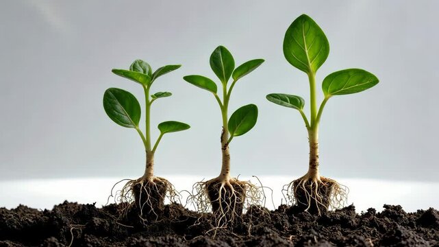 Plant sprout emerges from germination on a white isolated background.