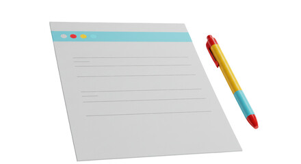 Isolated Paper Sheet and Pen