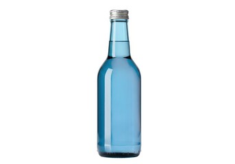 Mineral water in blue bottle glass isolated on white clean isolated on white background