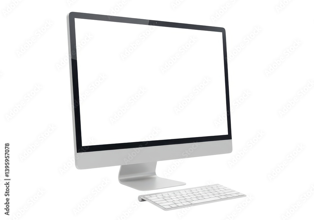 Poster modern computer mockup with keyboard on a clean background isolated on white background