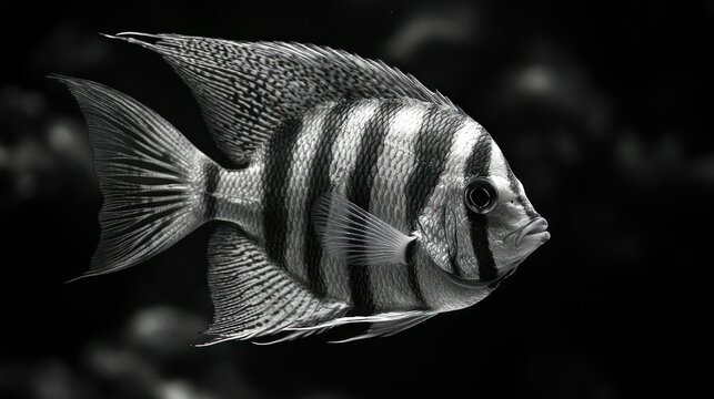 Fototapeta Side view of a striped fish in black and white