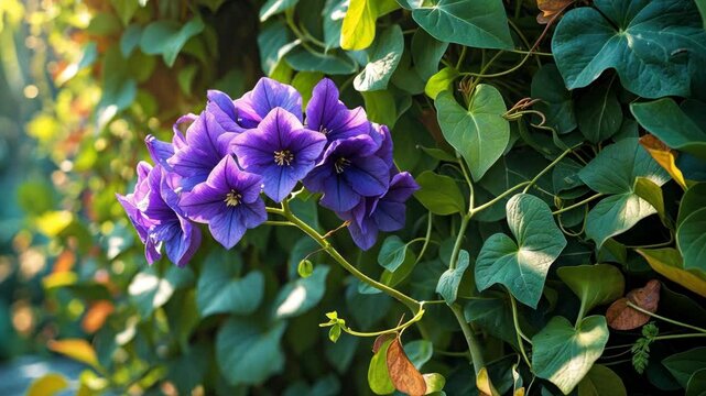 Vine featuring purple and blue flower blooms.