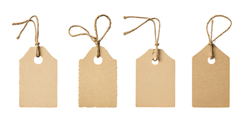 Pack Tag with Jute Twine Set in Different Poses on Transparent Background for Packaging, Craft, and Labeling-Themed Designs